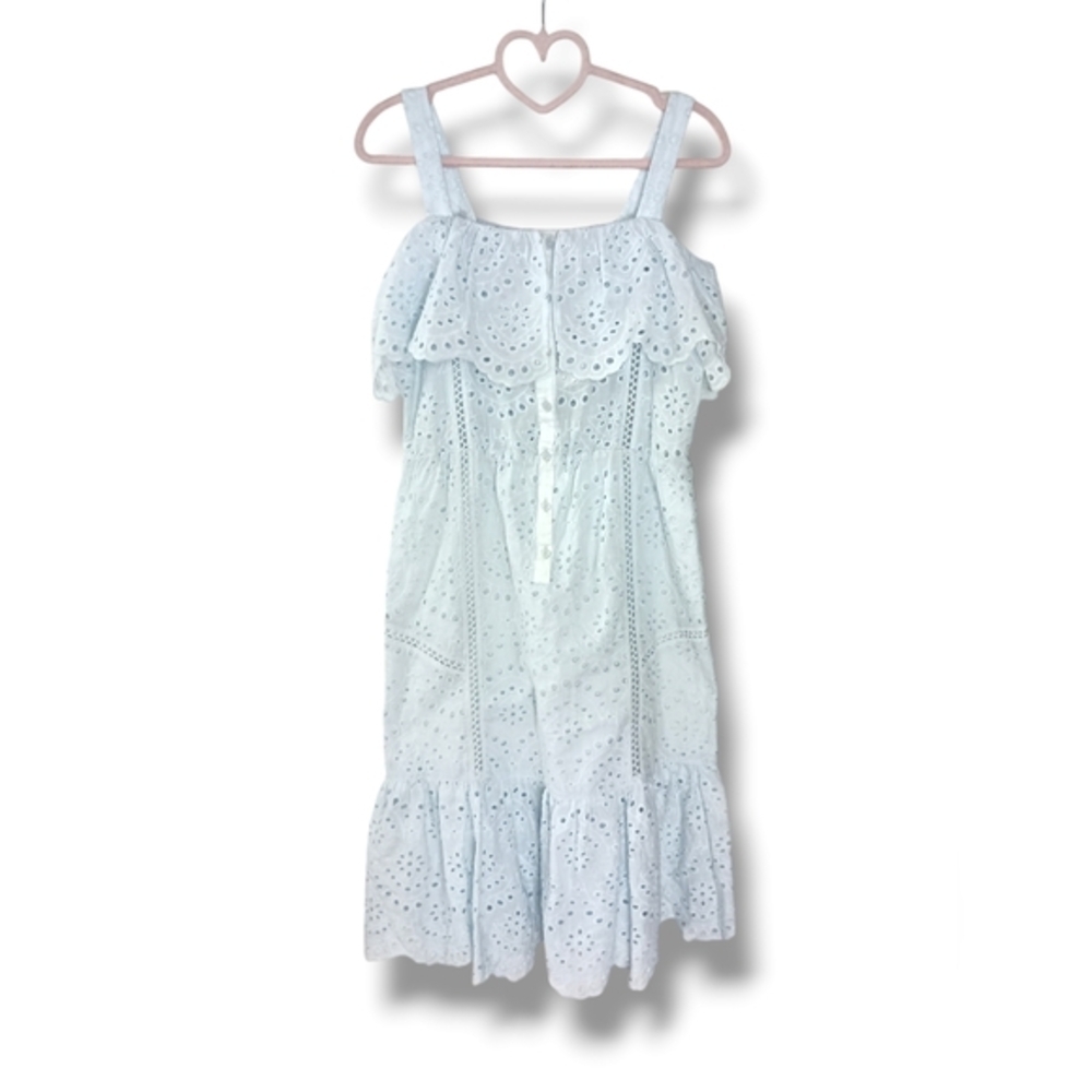 NWT 7 For All Mankind Eyelet Scalloped Tiered Midi Dress in Pale Blue Size Small - Picture 2 of 10